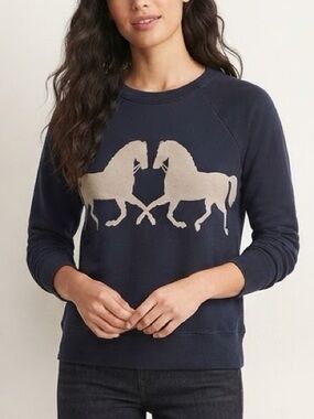 J. Crew Mirrored Horses Motif Sweater Size XXS